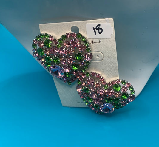 Green and Pink Clip Earrings